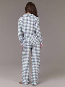 Athîral 格子蝴蝶结泡泡褶女士睡衣套装 - 彩色 - 查看 3