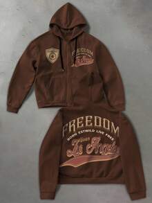 PAVTROS Manfinity Streetrush Men's Casual Retro Coffee Color Zip-Up Hoodie, Fall