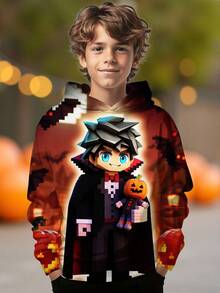 Tween Boy Casual Minimalist Autumn New Pumpkin Lantern Sporty Loose Comfortable Long Sleeve Sweatshirt, Suitable For Autumn/Winter - Multicolor - View 1