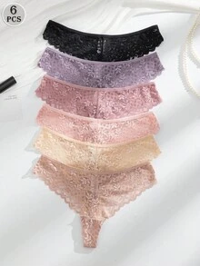 Snug Zone 6 件装女士蕾丝丁字裤，优雅舒适内衣 - 彩色 - 查看 3
