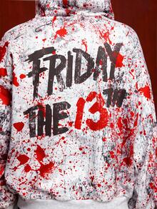 Friday the 13th X ROMWE Sudadera con capucha con cremallera y cordón, con máscara de película de terror y estampado de letras para mujer, para primavera/otoño - Multicolor - Ver 3