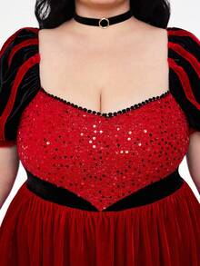 ROMWE Avant 加大码万圣节红心皇后亮片蕾丝喇叭裙，适合派对穿着，加大码万圣节服装连衣裙，加大码派对节日服装