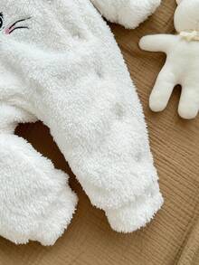 SHEIN 新生女婴可爱蓬松连帽家居服，秋冬 - 白色 - 查看 5