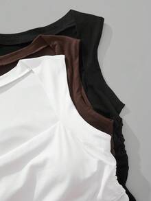 SHEIN EZwear Bộ 3 áo tank top nữ cổ vuông, eo nhún, phong cách tối giản, đa năng, gợi cảm, thích hợp cho mùa hè, có áo ngực tích hợp. - Nhiều màu - Xem 9