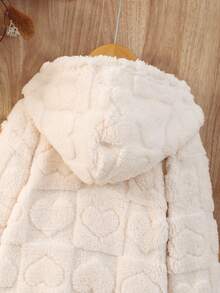 Young Girl Heart Fleece Lined Long Sleeve Single-Breasted Casual Hooded Jacket, Autumn/Winter Fall