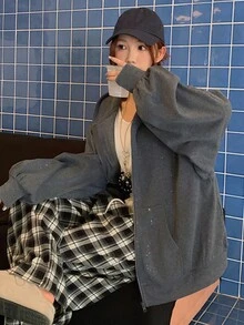 DAZY Women's Hooded Sweatshirt, Shiny Fabric, Long Sleeve, Loose Fit, Casual, Thermal Lined Hoodie Sweatshirt Fall/Winter