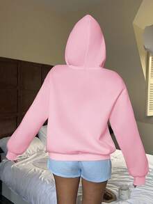 Attitoon 休闲简约海星印花连帽长袖宽松加厚女式卫衣，夏季粉色卫衣，可爱卫衣，贝壳卫衣，海星卫衣，芙蓉花卫衣，适合秋冬季节穿着。 - 淺粉色 - 查看 3