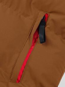 Manfinity Homme 1pc Loose Fit Men's Zipper Hooded Puffer Vest Coat, Fall Winter - Camel - View 6