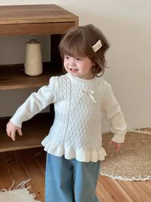 DAZY Toddler Girls' Round Neck Bow Long Sleeve Sweater, Autumn/Winter