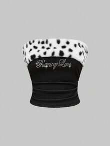 ROMWE Grunge Punk Top tubo con aplicaciones de rhinestones, ajustado, de punto, con estampado de leopardo y parches de piel sintética de estilo subcultura de Shibuya para mujeres - Multicolor - Ver 1