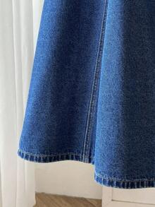 适合日常穿着的A字牛仔裙 - 藍色 - 查看 3