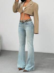 EURMUSE Light Washed Pocket Detailed Flared Jean - Light Wash - View 5