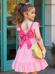 Elladie kids Vestido informal midi con diseño de lazo en la espalda para niñas (bebés)