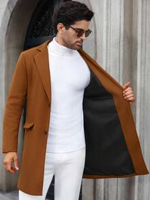 Manfinity CasualCool 男士纯色口袋纽扣长袖大衣，秋季外出外套，送给朋友、丈夫、男友的礼物，男士秋季外套，棕色正装外套，男士大衣，男士棕色外套 - 棕色 - 查看 6