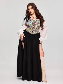ROMWE EDITION Váy ôm sát phong cách cung điện cổ điển cỡ lớn - màu đen - Xem 5