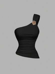 SHEIN MOD Damen Set aus einfarbigem Top mit Rüschenkante und goldenem Brosche-Dekor - Verschiedenfarbig - Übersicht 8