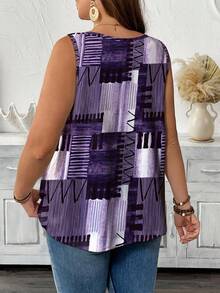 SHEIN LUNE Áo thun cổ tròn in họa tiết chắp vá mùa hè cỡ lớn - Nhiều màu - Xem 2