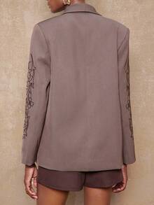 SHEIN Privé VITNOS Women's Luxury Elegant Brown Floral Blazer,Embroidered Fabric Shawl Collar Long Sleeve Coat For Summer Tea Party,Wedding,Business Casual,Dates - Brown - View 3