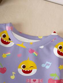 BABY SHARK X SHEIN Baby Girl Casual Everyday Commute Cute Cartoon Shark Print Pullover Sweatshirt, Suitable For Spring & Autumn Toddler Sweatshirt Girl Baby Girl Long Sleeve Top Baby Girls Sweatshirts - White - View 8