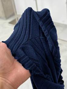 SHEIN EZwear 大码女式休闲百搭海军蓝长袖T恤 - 藏蓝色 - 查看 8