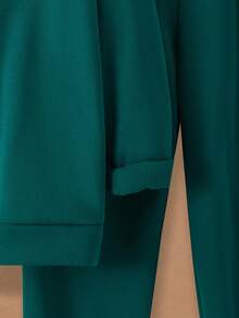 SHEIN Conjunto de sudadera con capucha y pantalones de chándal para adolescentes, estilo escolar casual, cómodo y de moda, versátil, tela suave, adecuado para uso diario, escuela, salidas, deportes al aire libre, otoño/invierno, vuelta al colegio, adecuado para vacaciones - Verde Oscuro - Ver 10