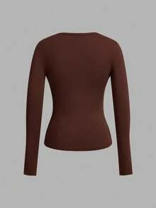 SHEIN EZwear 3 件套女士深 V 领修身休闲长袖 T 恤套装，适合秋冬季 - 彩色 - 查看 13
