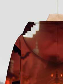 Tween Boy Casual Minimalist Autumn New Pumpkin Lantern Sporty Loose Comfortable Long Sleeve Sweatshirt, Suitable For Autumn/Winter - Multicolor - View 6