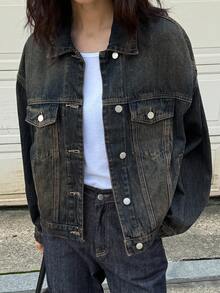 DAZY Áo khoác và áo khoác denim nữ cổ điển, hàng mới về mùa thu/đông - Màu xanh lam - Xem 1