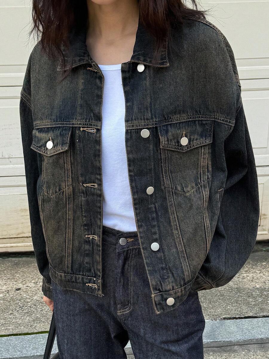 DAZY Áo khoác và áo khoác denim nữ cổ điển, hàng mới về mùa thu/đông - Màu xanh lam - Xem 1