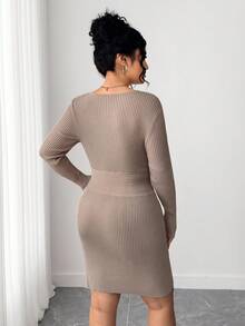 Elenzga Robe moulante en tricot amincissante pour femmes grandes tailles - Nude - Voir 2