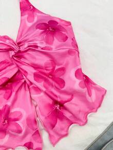 SHEIN 青少年女孩度假时尚露背系带前扭纹下摆开衩露背修身吊带背心，适合派对、约会、下午茶 - 彩色 - 查看 4