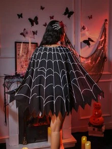 Fantasy Costume Plus Size Halloween Spider Web & Spider Disguise Cloak With Asymmetrical Hem, Slimming Look, Cute Trick Or Treat Costume, Can Be Worn Outdoors Spider Skirt Spiderweb Skirt