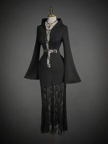 SHEIN ICON 女式哥特式蕾丝万圣节长裙 - 黑色 - 查看 3