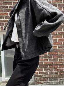 Livesso 女士秋季高领宽松短款夹克外套 - 灰色 - 查看 3