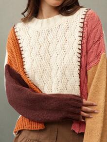 WESTFADE 撞色针织圆领长袖套头毛衣，适合春季、度假、夏季、春假、节日、休闲、可爱、波西米亚风、纳什维尔、乡村音乐会、西部牛仔风等场合穿着。 - 彩色 - 查看 5