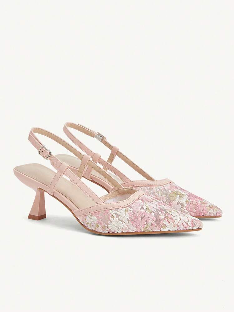 CUCCOO CHICEST Women's Floral Embroidered Lace Pointed Toe Stiletto Heel Elegant Sweet Romantic Fashion Blush Pink Mesh High Heel Pumps, Suitable For Afternoon Tea, Date, Fashion Party, Elegant Outfit, Vacation, Birthday Party, Valentine's Day, New Year, Spring Festival