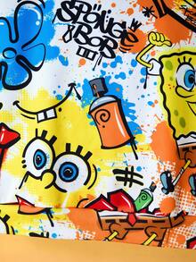 SpongeBob SquarePants | SHEIN 青少年男孩休闲卡通图案超大连帽卫衣 - 彩色 - 查看 5