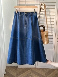 适合日常穿着的A字牛仔裙 - 藍色 - 查看 8