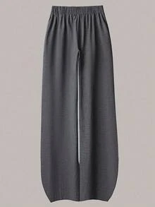 Linhara Plus Size Women's Casual 2 Pieces Set, Solid Color Turndown Collar Single-Breasted Casual Commuter Shirt And High Waist Loose Wide Leg Pants Suit