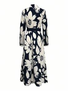 SHEIN Clasi Elegant Casual Loose Tie Waist Large Floral Print Design Women Dress
