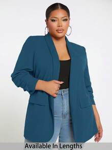 SHEIN Tall CURVE Plus Size Women Solid Color Draped Collar Ruched 3/4 Sleeve Casual Blazer Jacket In Fall/Winter - Teal Blue - View 1