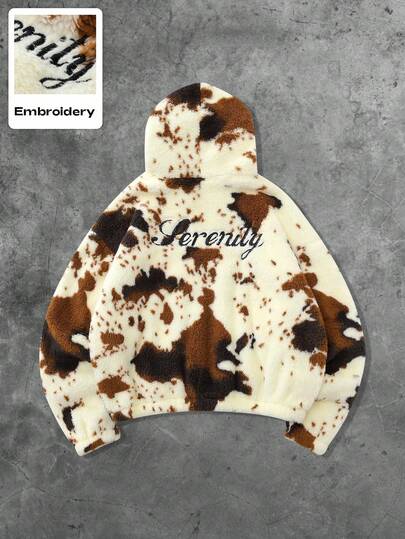 Street Life Sudadera con capucha de forro polar con estampado de vaca para hombre, estilo callejero casual americano para otoño/invierno