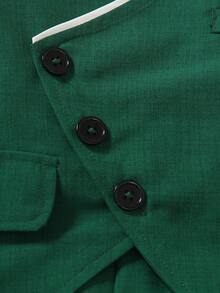 SHEIN Bộ vest nam 2 món, thiết kế cúc chéo bất đối xứng, thích hợp cho đám cưới - Màu xanh lá cây đậm - Xem 6