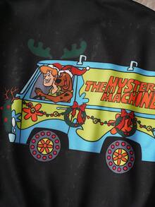 SCOOBY-DOO X SHEIN Sudadera con capucha suelta de hombros caídos con gráficos de dibujos animados y letras navideñas lindas para niñas preadolescentes