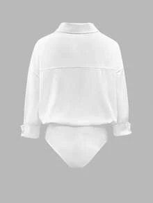 INAWLY Women's Casual Classy Graphic Versatile Commuting Rider Embroidered Bodysuit Back-To-School School White Autumn  Spring - White - View 2