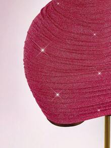 Y2K Amplova 加大码闪亮 V 领无袖修身性感派对褶皱迷你连衣裙，适合派对 - 酒紅色 - 查看 7