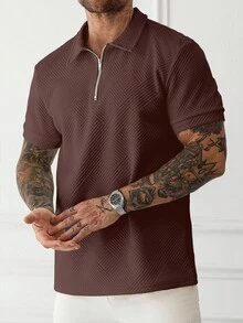 Manfinity Homme Camicia polo casual/da pendolare a maniche corte di colore unito per uomo, camicie polo per uomo, maglietta polo da uomo per golf, maglie marroni per uomo da golf, camicia polo casual/da pendolare a maniche corte di colore unito estiva per uomo Manfinity per golf - Castano - Visualizzare 3