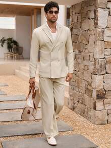 HIMLAND Bộ vest nam thường ngày hai hàng khuy 2 món - Màu Khaki - Xem 6