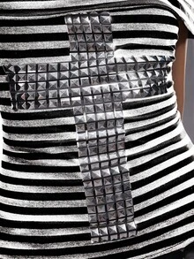 ROMWE EDITION Punk Sexy Y2K Striped Rivet Cross Women's Slim Fit T-Shirt