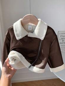 SHEIN Baby Girl Autumn/Winter Cute Versatile Color-Blocking Thermal-Lined Faux Fur Jacket Fall